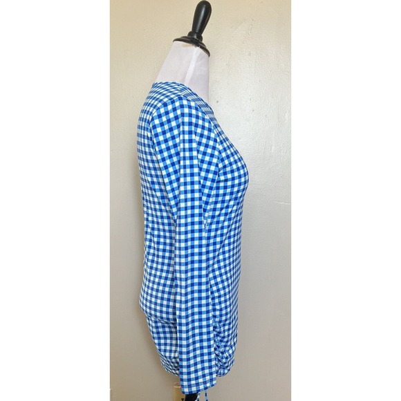 Lands End X Draper James Rash Guard Swim Tunic Top Sz M Blue White Check NEW - Picture 5 of 8